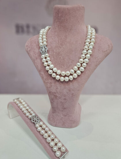 Elyssia biserni komplet – dupla ogrlica i narukvica sa slatkovodnim biserima i srebrnom 925 kopčom | Biseri i to